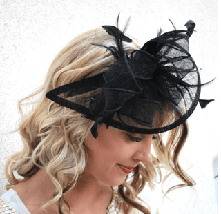 Black feather fascinator for weddings, Easter hat, tea parties and Kentucky Derby events
