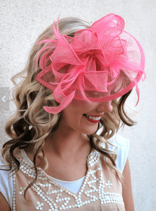 Bubble gum pink fascinator for weddings, tea parties and Kentucky Derby events Kentucky oaks hat