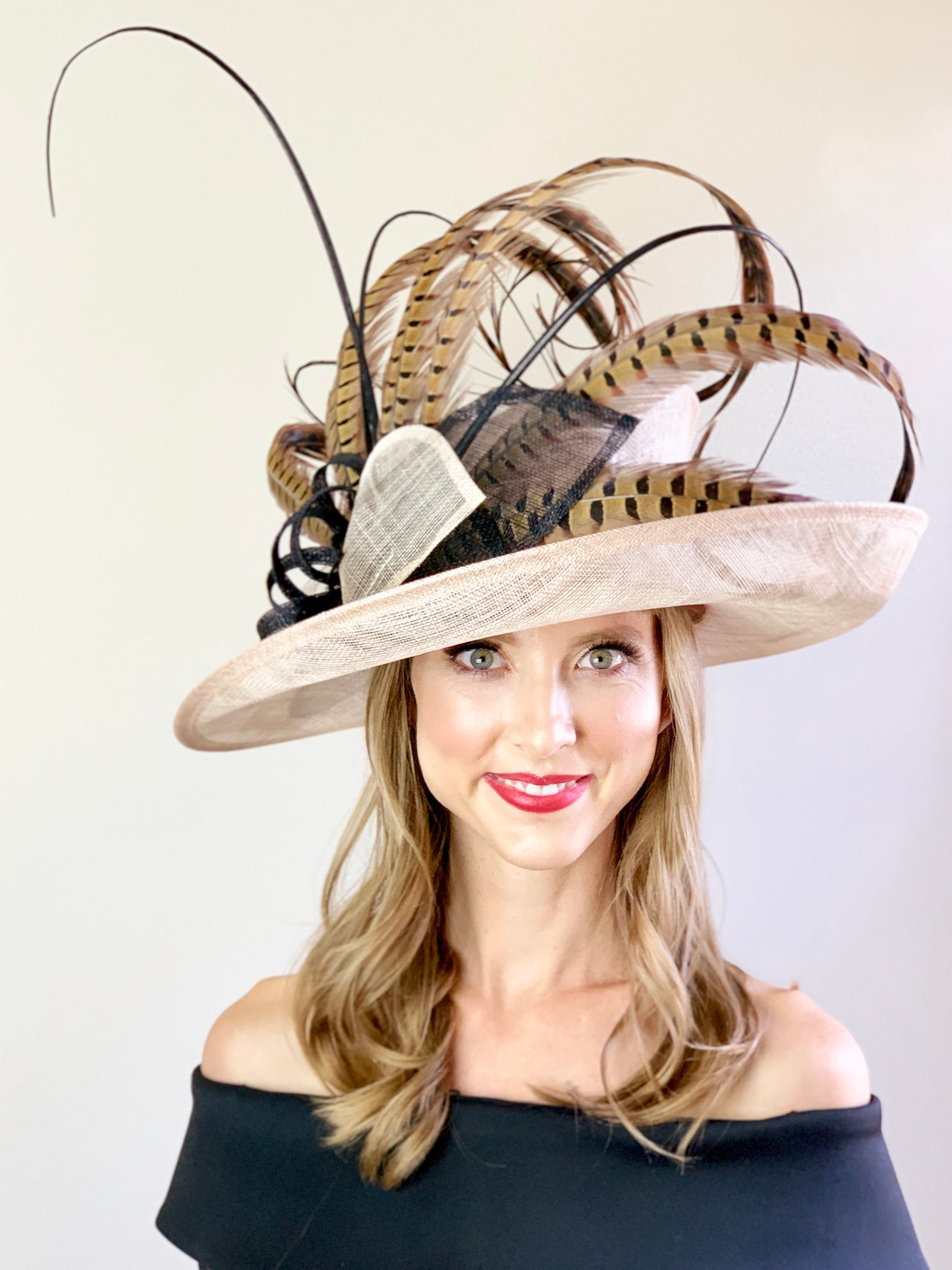 BLACK CRINOLINE HAT WITH PHEASANT FEATHERS – The Hat Hive