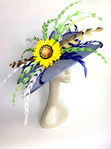 Large, Colorful Kentucky Derby hat with sunflowers
