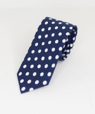 NAVY AND WHITE POLKA DOT NECK TIE