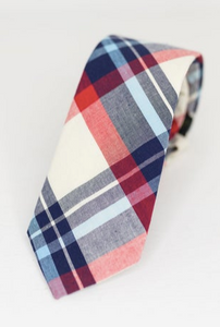 RED AND BLUE PLAID NECK TIE