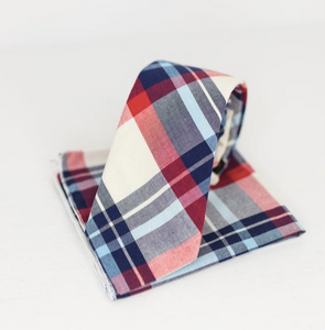 RED AND BLUE PLAID NECK TIE