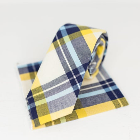 YELLOW AND BLUE PLAID NECK TIE