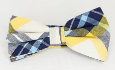 YELLOW AND BLUE PLAID BOW TIE