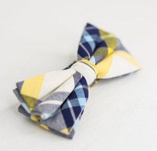 YELLOW AND BLUE PLAID BOW TIE