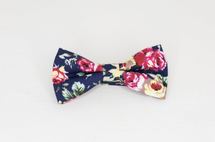 NAVY PINK & YELLOW ROSE BOW TIE