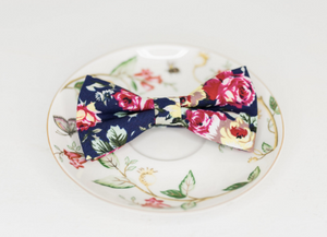 NAVY PINK & YELLOW ROSE BOW TIE
