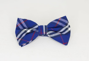 ROYAL BLUE RED AND WHITE PLAID BOW TIE