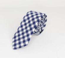 Load image into Gallery viewer, NAVY &amp; WHITE CHECKER NECK TIE
