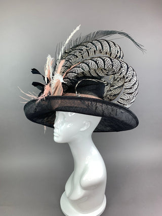 BLACK & BLUSH PINK KENTUCKY DERBY HAT - The Hat Hive