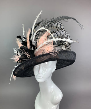 BLACK & BLUSH PINK KENTUCKY DERBY HAT - The Hat Hive