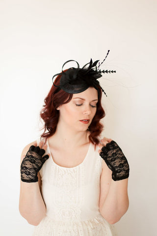 Black Fascinator with black Accents - The Hat Hive