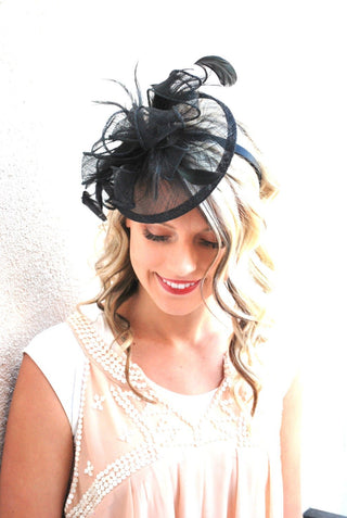 BLACK FASCINATOR WITH FEATHERS" THE KENNI" - The Hat Hive