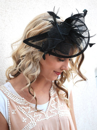 BLACK FASCINATOR WITH FEATHERS" THE KENNI" - The Hat Hive