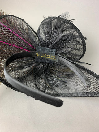 BLACK FASCINATOR WITH PEACOCK FEATHERS - The Hat Hive