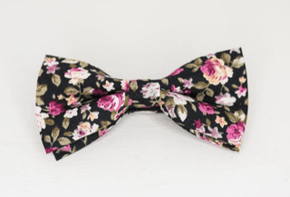 BLACK FLORAL ROSE BOW TIE - The Hat Hive