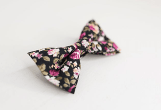 BLACK FLORAL ROSE BOW TIE - The Hat Hive