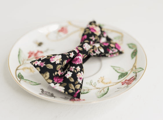 BLACK FLORAL ROSE BOW TIE - The Hat Hive