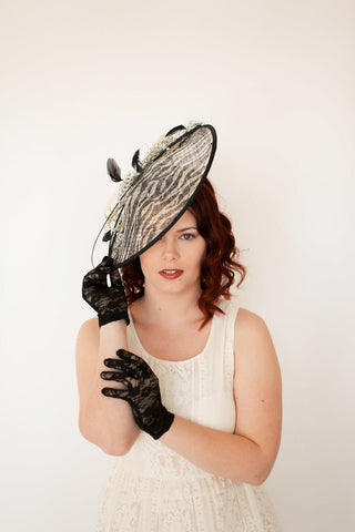BLACK & WHITE ZEBRA LARGE FASCINATOR - The Hat Hive
