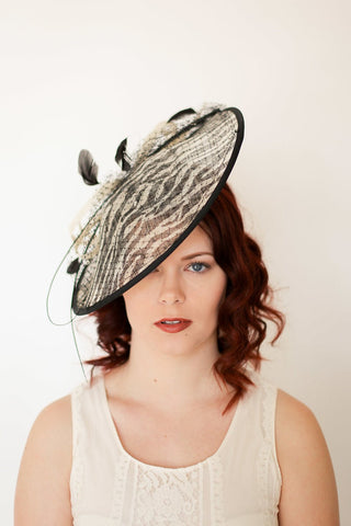 BLACK & WHITE ZEBRA LARGE FASCINATOR - The Hat Hive