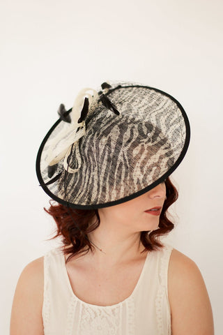 BLACK & WHITE ZEBRA LARGE FASCINATOR - The Hat Hive