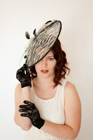 BLACK & WHITE ZEBRA LARGE FASCINATOR - The Hat Hive
