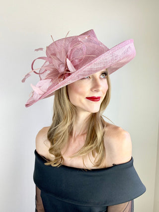BLUSH PINK BLOOM DERBY HAT - The Hat Hive