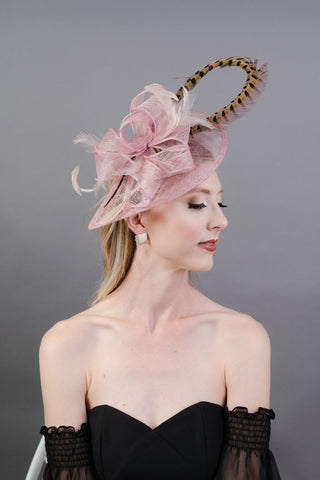 BLUSH PINK KENNI WITH PHEASANT FEATHER - The Hat Hive