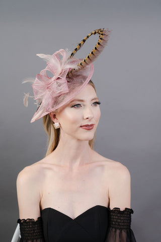 BLUSH PINK KENNI WITH PHEASANT FEATHER - The Hat Hive