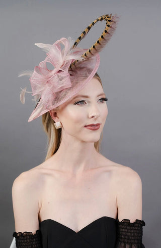 BLUSH PINK KENNI WITH PHEASANT FEATHER - The Hat Hive