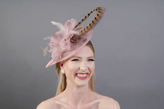 BLUSH PINK KENNI WITH PHEASANT FEATHER - The Hat Hive