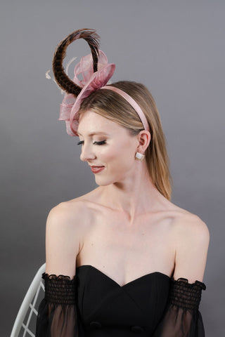 BLUSH PINK KENNI WITH PHEASANT FEATHER - The Hat Hive