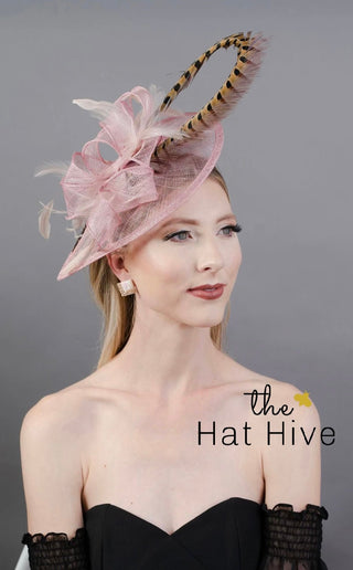 BLUSH PINK KENNI WITH PHEASANT FEATHER - The Hat Hive