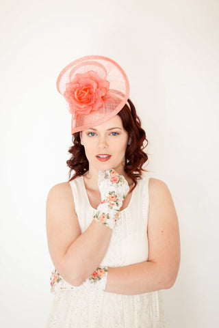 Coral Fascinator with flower - The Hat Hive