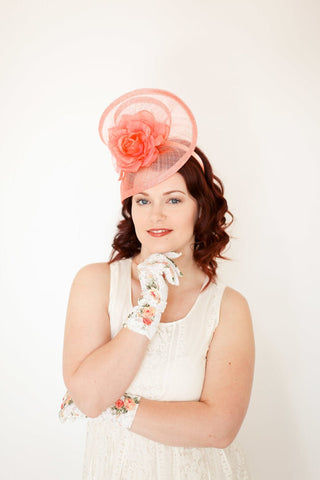Coral Fascinator with flower - The Hat Hive