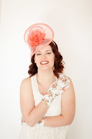 Coral Fascinator with flower - The Hat Hive