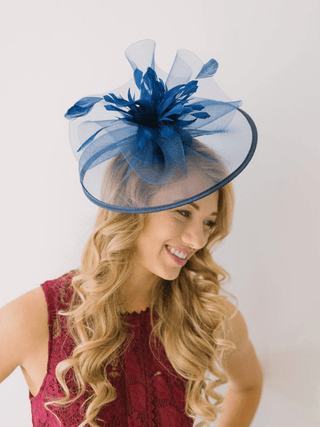 Navy blue mesh Celeste fascinator, classic style for weddings or church - The Hat Hive