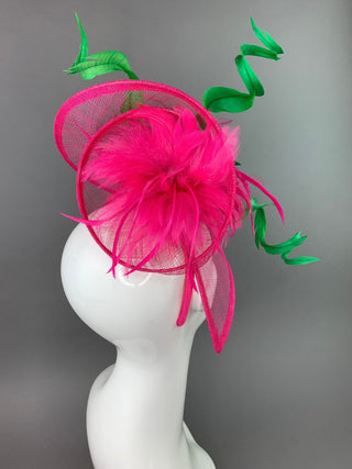 Fuchsia and Kelly Green Fascinator, - The Hat Hive