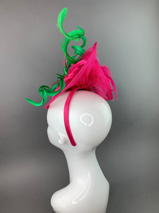 Fuchsia and Kelly Green Fascinator, - The Hat Hive