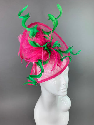 Fuchsia and Kelly Green Fascinator, - The Hat Hive