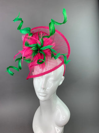 Fuchsia and Kelly Green Fascinator, - The Hat Hive