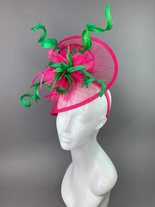 Fuchsia and Kelly Green Fascinator, - The Hat Hive