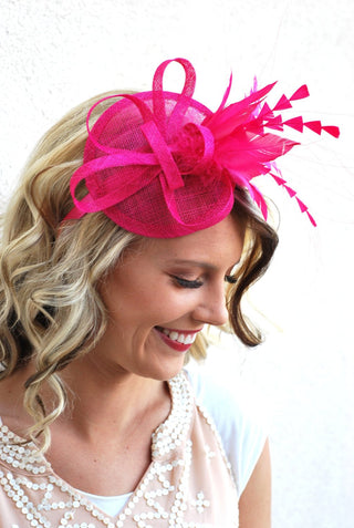 Fuchsia Pink Fascinator - Sinamay Fascinator - The Hat Hive