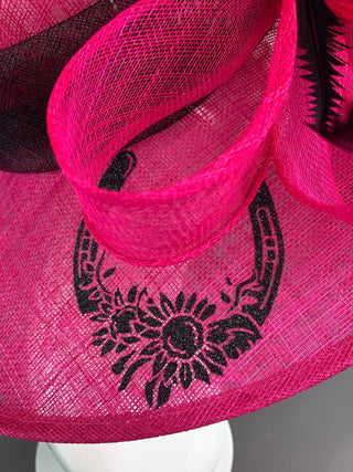 Fuchsia Pink hat with Black and Green Hat with Lady Amherst feathers - The Hat Hive