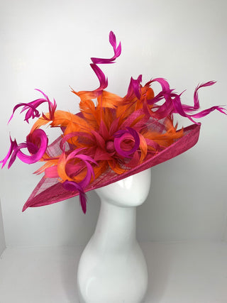 Fuchsia Pink & orange ombre feathers Kentucky Derby Hat - The Hat Hive