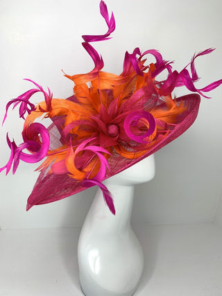 Fuchsia Pink & orange ombre feathers Kentucky Derby Hat - The Hat Hive