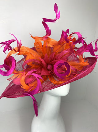 Fuchsia Pink & orange ombre feathers Kentucky Derby Hat - The Hat Hive