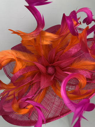 Fuchsia Pink & orange ombre feathers Kentucky Derby Hat - The Hat Hive
