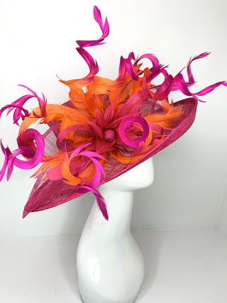 Fuchsia Pink & orange ombre feathers Kentucky Derby Hat - The Hat Hive